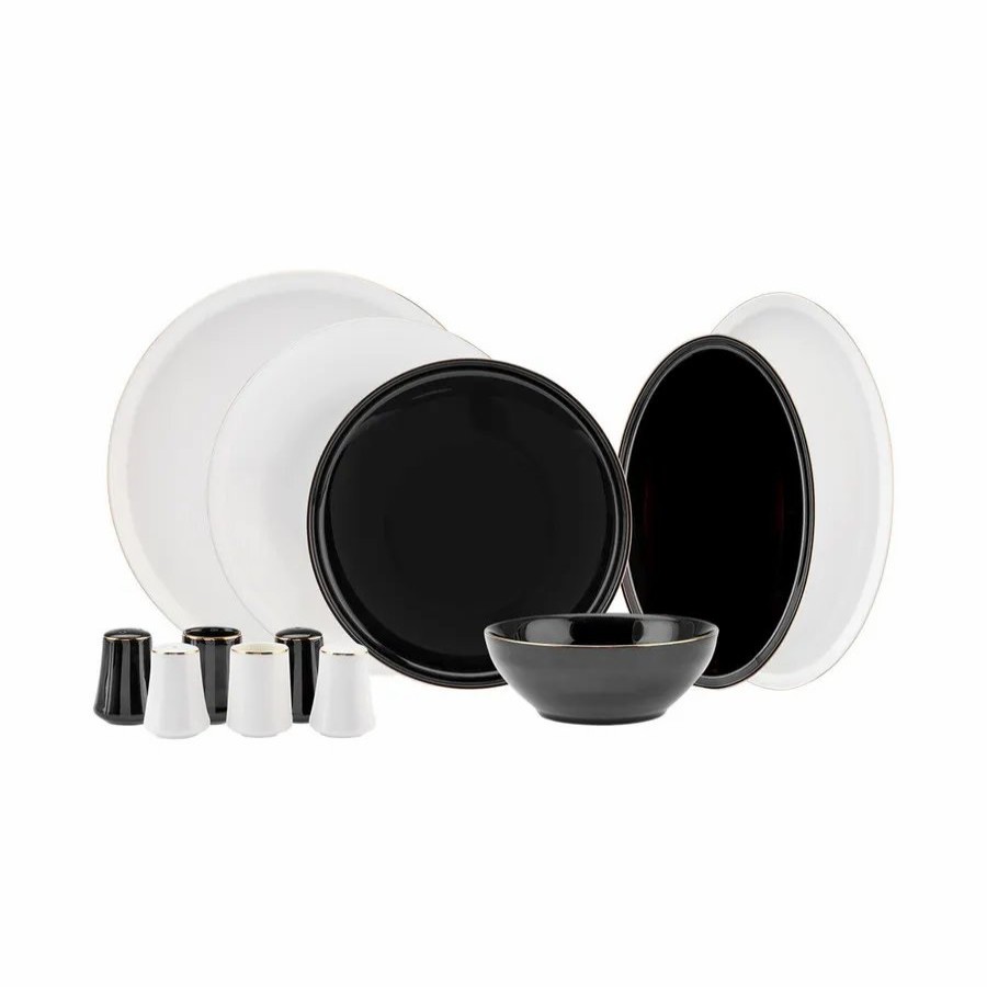 New Generation Bone China Dinner Sets | Karaca Karaca Elara 57-Piece New Generation Bone China Dinner Set For 12 People, Black White