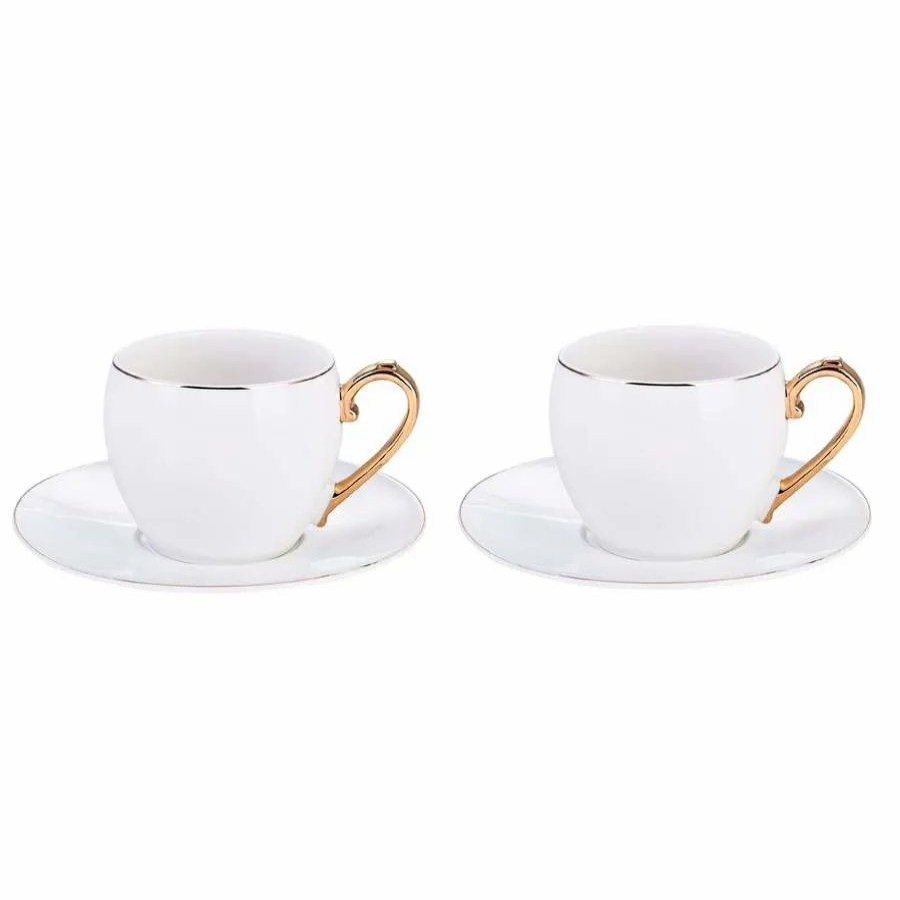 Tea Set | Karaca Karaca Iznik 4 Piece Porcelain Tea Cup And Saucer Set For 2 People, Gold White