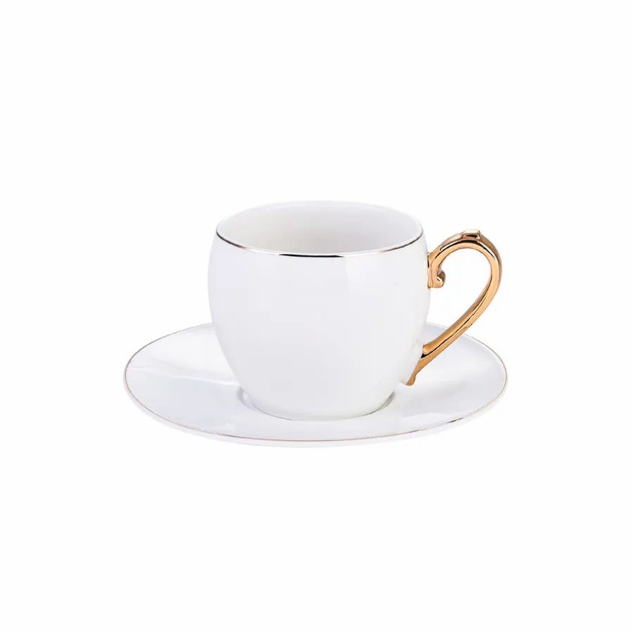 Tea Set | Karaca Karaca Iznik 4 Piece Porcelain Tea Cup And Saucer Set For 2 People, Gold White