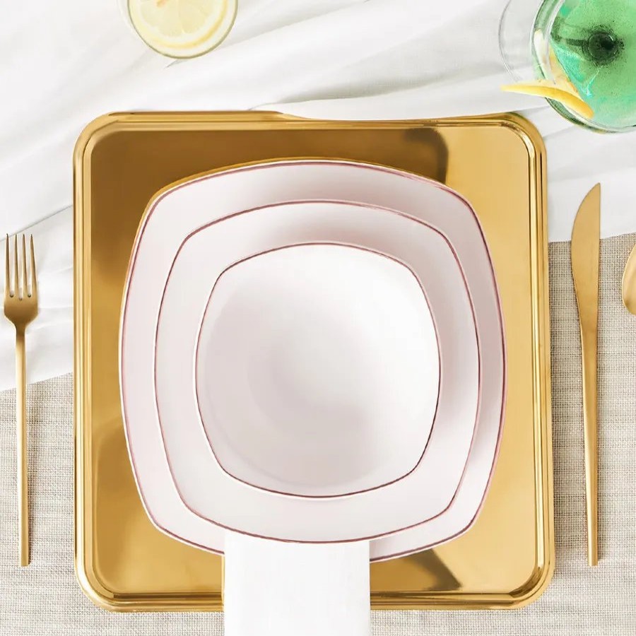 Porcelain Dinner Sets | Karaca Karaca Roman 27-Piece Porcelain Dinner Set For 6 People, Rose Gold White