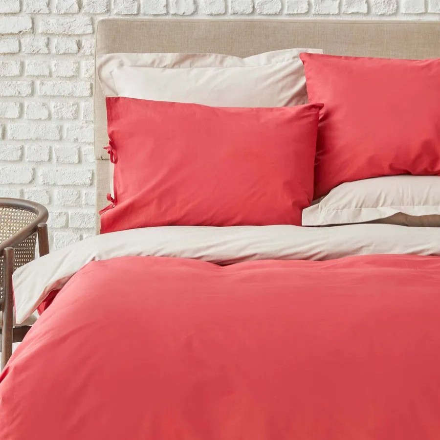 Duvet Cover Sets | Karaca Home Karaca Home Basic 100% Turkish Cotton Duvet Cover Set With Bed Sheet, Double, Red Beige