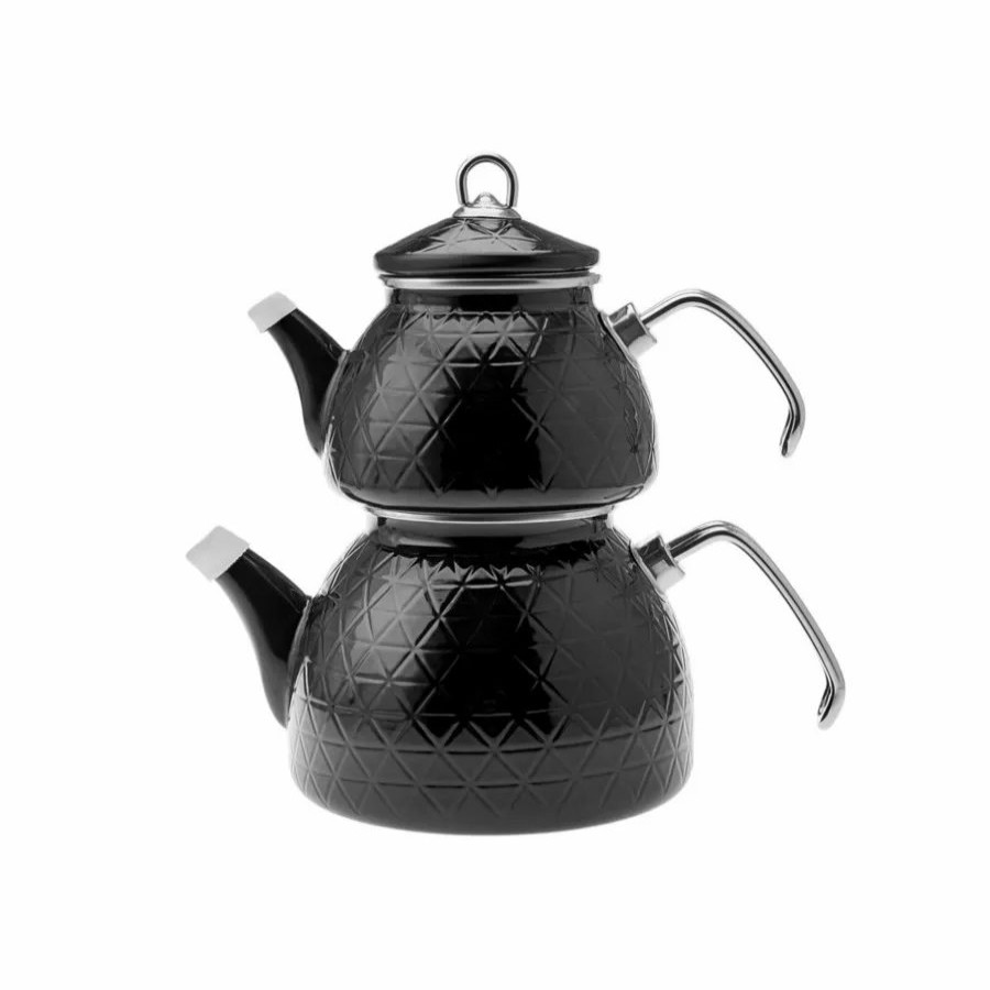 Turkish Teapots | Karaca Karaca Kristal Enamel Induction Teapot Set, Black Silver