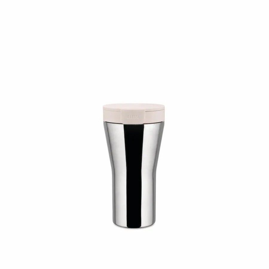 Stainless Steel Flasks | Alessi Alessi Caffa Stainless Steel Doublewall Travel Mug, 9.5Cmx9Cm17Cm, White Silver