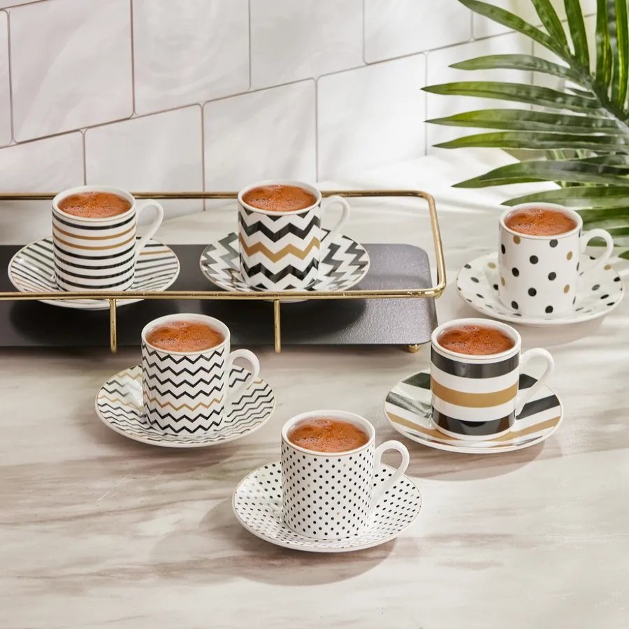 Espresso&Turkish Coffee Cup Sets | Karaca Karaca Nossa 12 Piece Porcelain Espresso Turkish Coffee Cup For 6 People, 80Ml, Multi