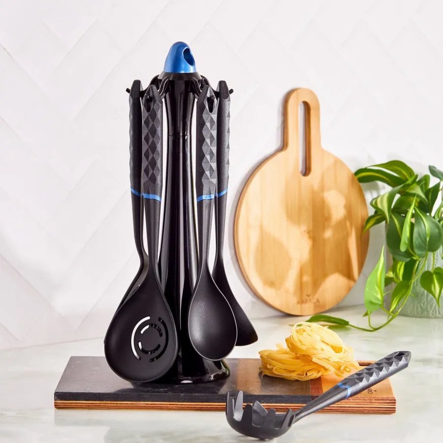 Kitchen Utensils | Karaca Karaca Diamond 5 Piece Kitchen Utensil Set With Stand, Black Blue