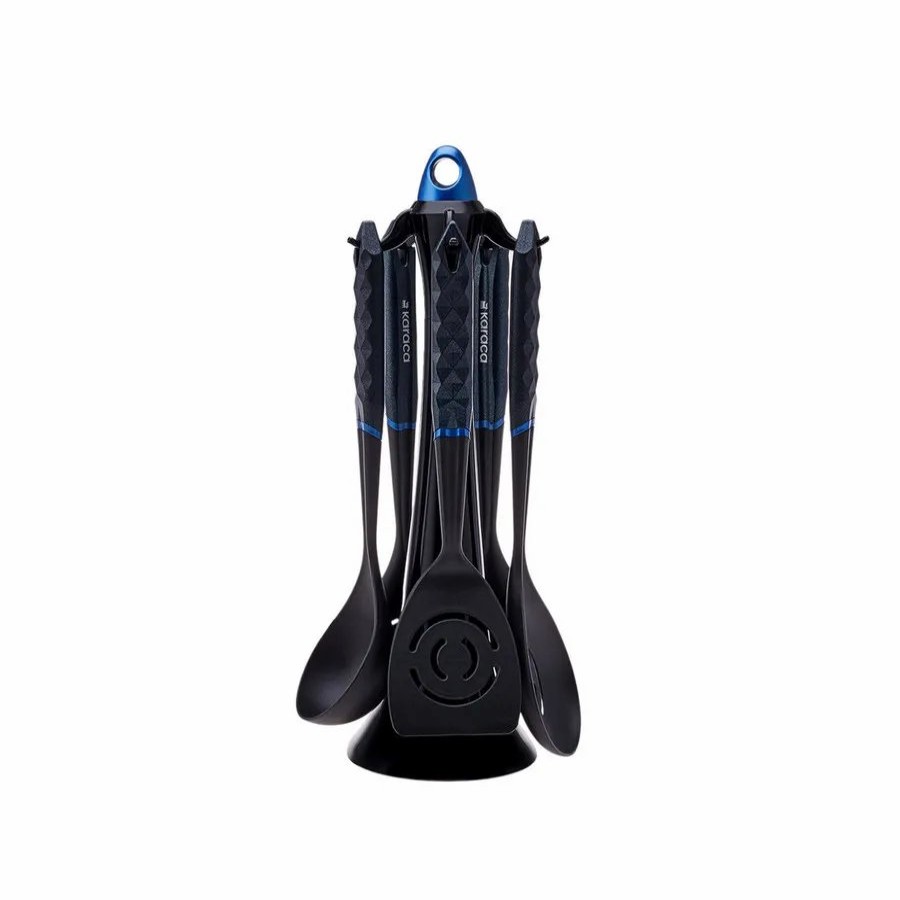 Kitchen Utensils | Karaca Karaca Diamond 5 Piece Kitchen Utensil Set With Stand, Black Blue