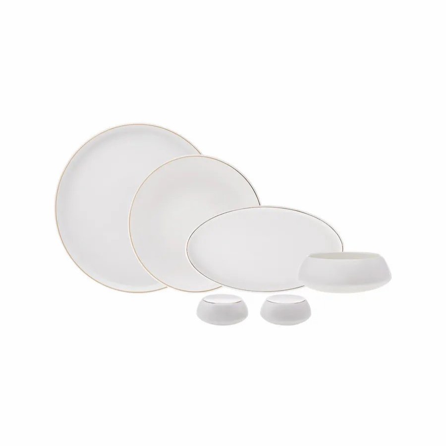 Porcelain Dinner Sets | Karaca Karaca Streamline Solaris 22-Piece Porcelain Dinner Set For 6 People, White Gold