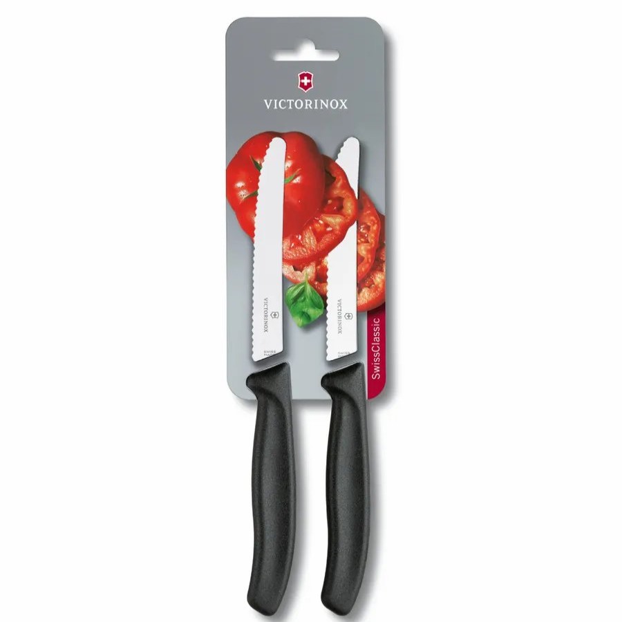 Knives | Victorinox Victorinox 2 Piece Serrated Tomato Knife Set, 11Cm, Black Silver