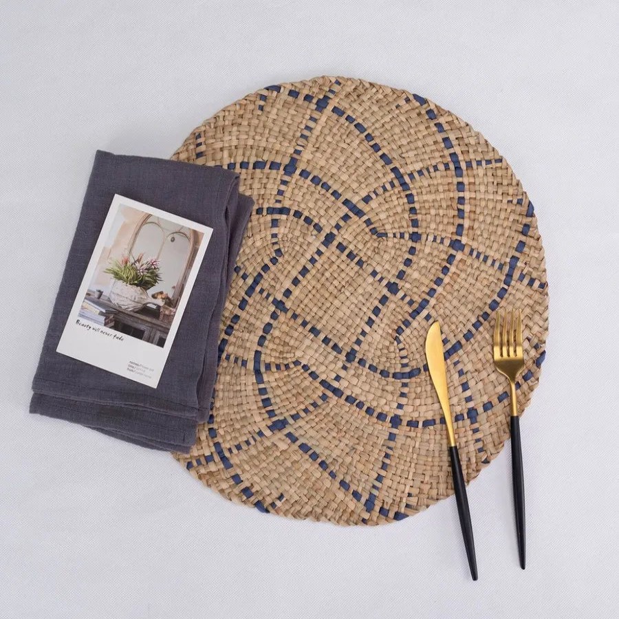 Placemats | Karaca Home Karaca Home Wilton Placemat Set, 2 Piece, 38Cm, Straw Navy Blue