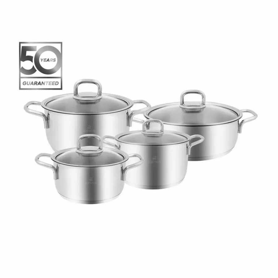 Induction Cookware | Karaca Karaca Sakura Powersteel 8-Piece 316+ Stainless Steel Induction Cookware Set, Silver