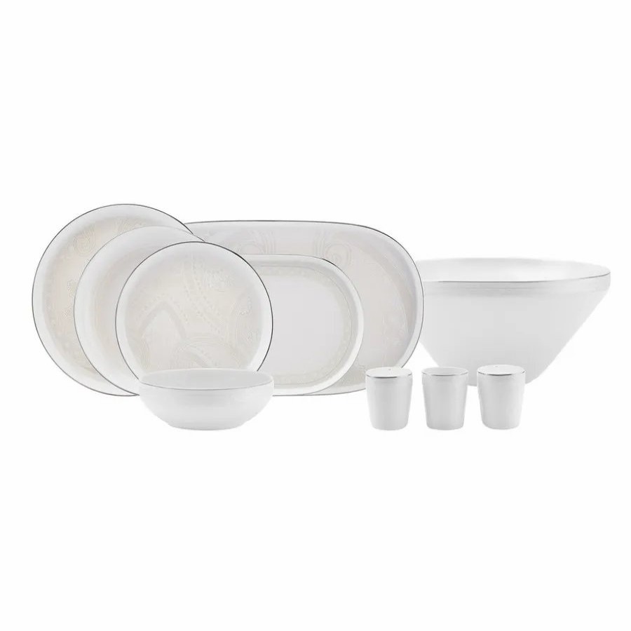 New Generation Bone China Dinner Sets | Karaca Karaca Streamline Gracio 59-Piece New Generation Bone China Dinner Set For 12 People, White Platinum