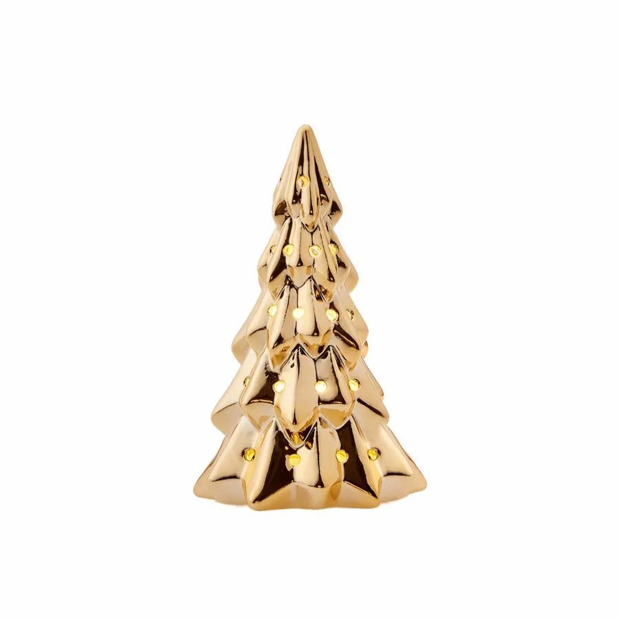 Ornaments | Karaca Home Karaca Home New Year Christmas Ceramic Decorative Led Light Christmas Tree Figure, 9Cmx17Cm, Gold