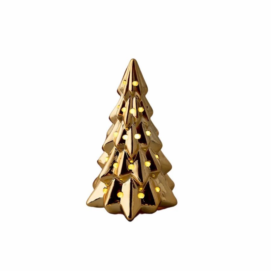 Ornaments | Karaca Home Karaca Home New Year Christmas Ceramic Decorative Led Light Christmas Tree Figure, 9Cmx17Cm, Gold