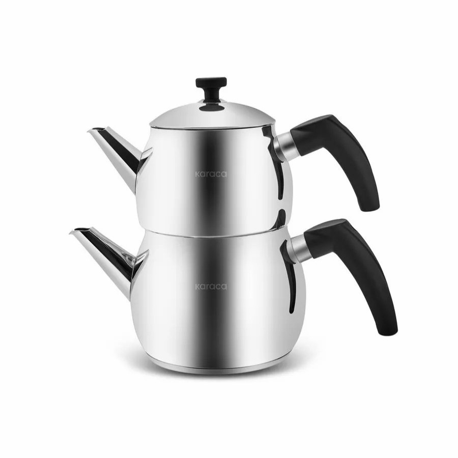 Turkish Teapots | Karaca Karaca Alim Stainless Steel Teapot Set, Medium, Silver Black