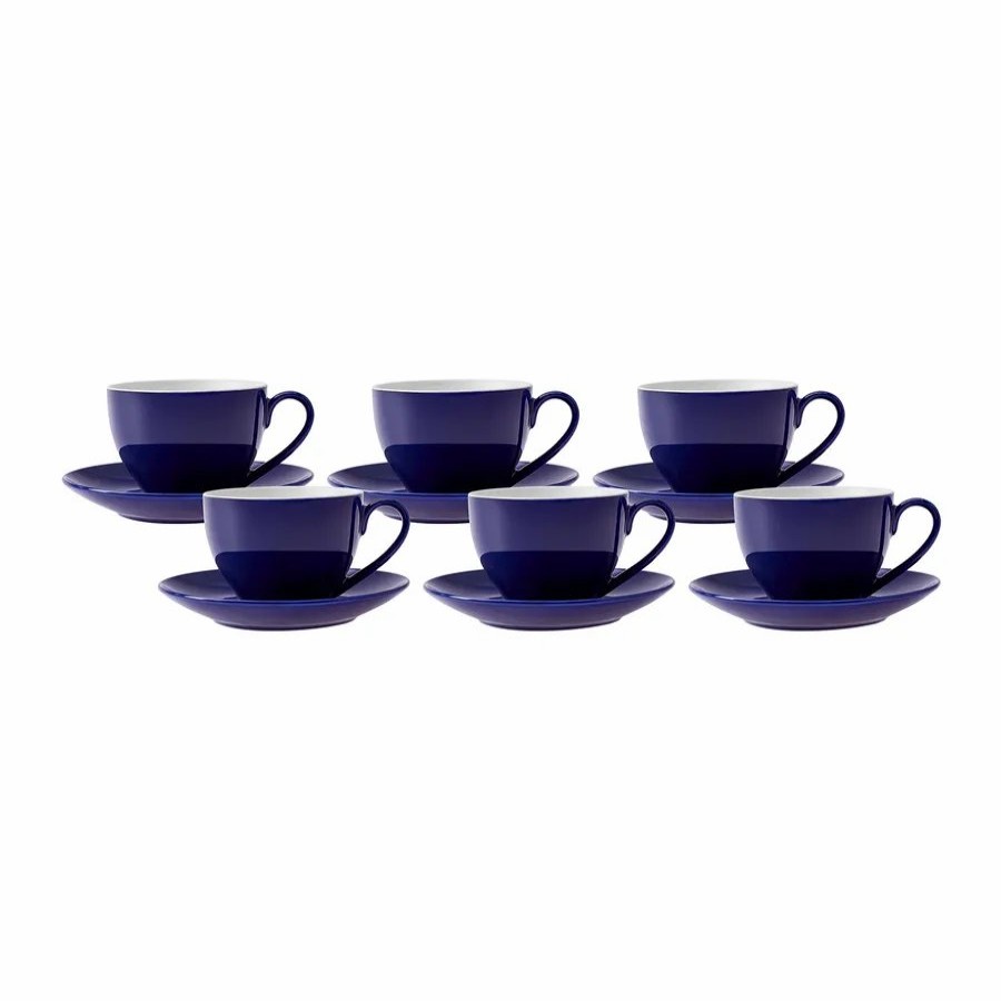 Tea Set | Karaca Karaca 12 Piece New Generation Bone Tea Cup And Saucer Set For 6 People, 220Ml, Navy Blue