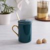 Mugs | Karaca Karaca Pastel Porcelain Mug With Lid And Spoon, 350Ml, Petrol Gold