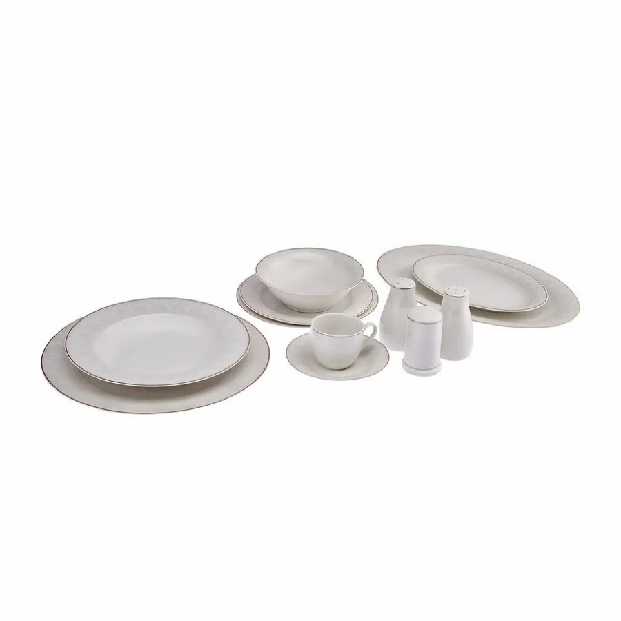 New Generation Bone China Dinner Sets | Karaca Karaca Lord 74 Piece New Bone Dinner Set For 12 People, White Gold