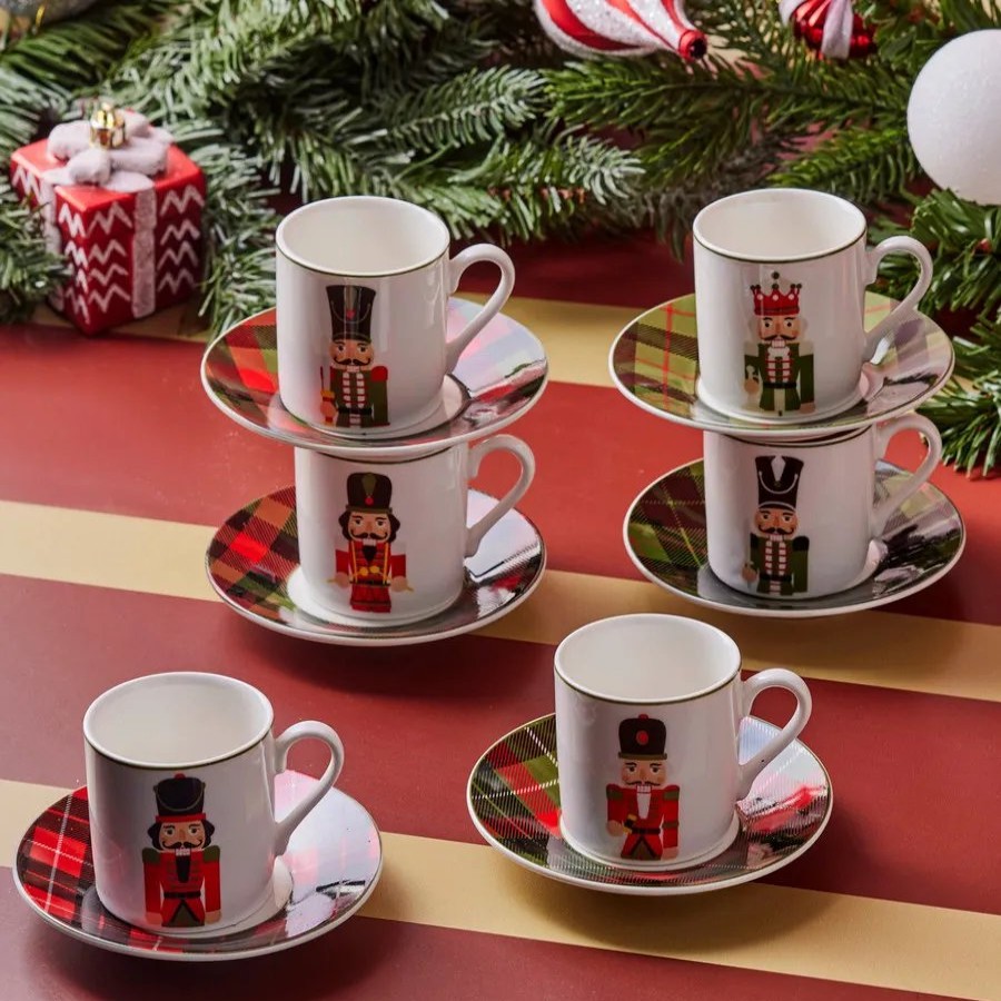 Espresso&Turkish Coffee Cup Sets | Karaca Karaca Tin Soldier Porcelain Espresso Turkish Coffee Cup Set For 6 People, 12 Piece, 80Ml, White Multi