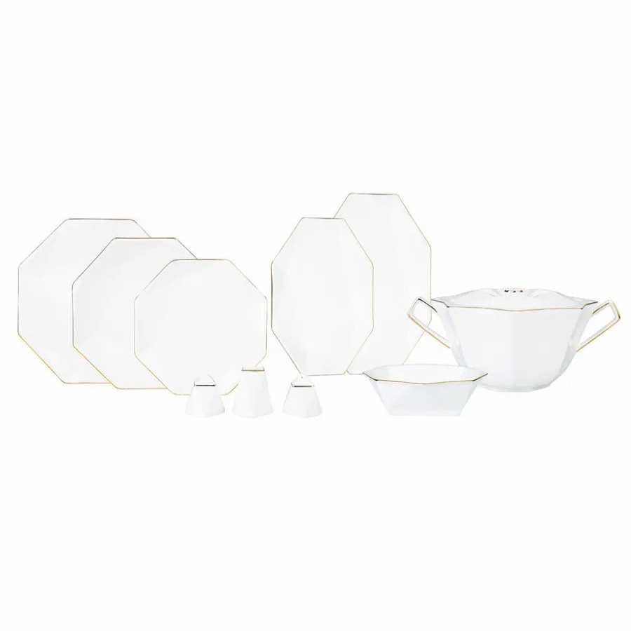 Fine Pearl Dinner Sets | Karaca Karaca Fine Pearl Extra Quartz 62-Piece Dinner Set For 12 People, White Gold