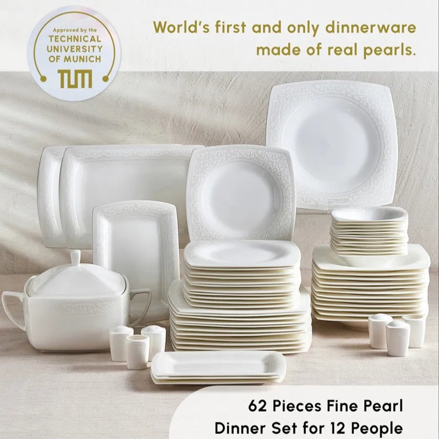 Fine Pearl Dinner Sets | Karaca Karaca Fine Pearl Roma 62-Piece Dinner Set For 12 People, White