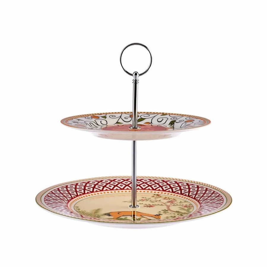 Serveware Sets | Karaca Karaca X Arslantepe Porcelain 2-Tier Cake Stand, 27Cmx21Cm, Orange Multi