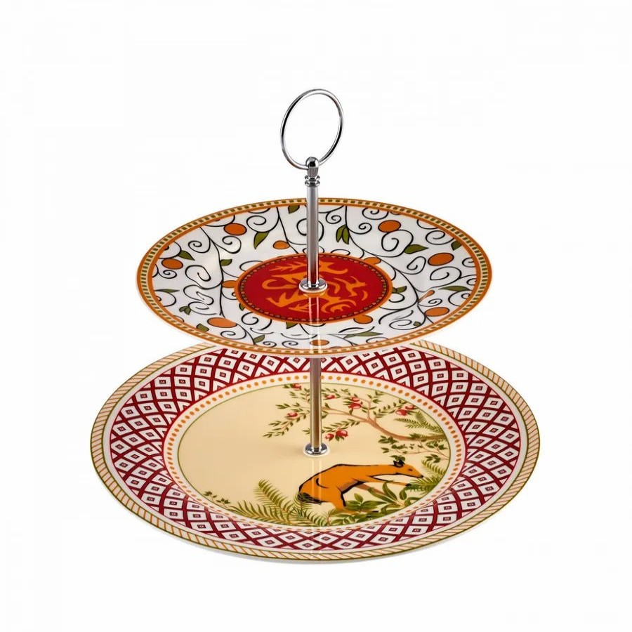 Serveware Sets | Karaca Karaca X Arslantepe Porcelain 2-Tier Cake Stand, 27Cmx21Cm, Orange Multi