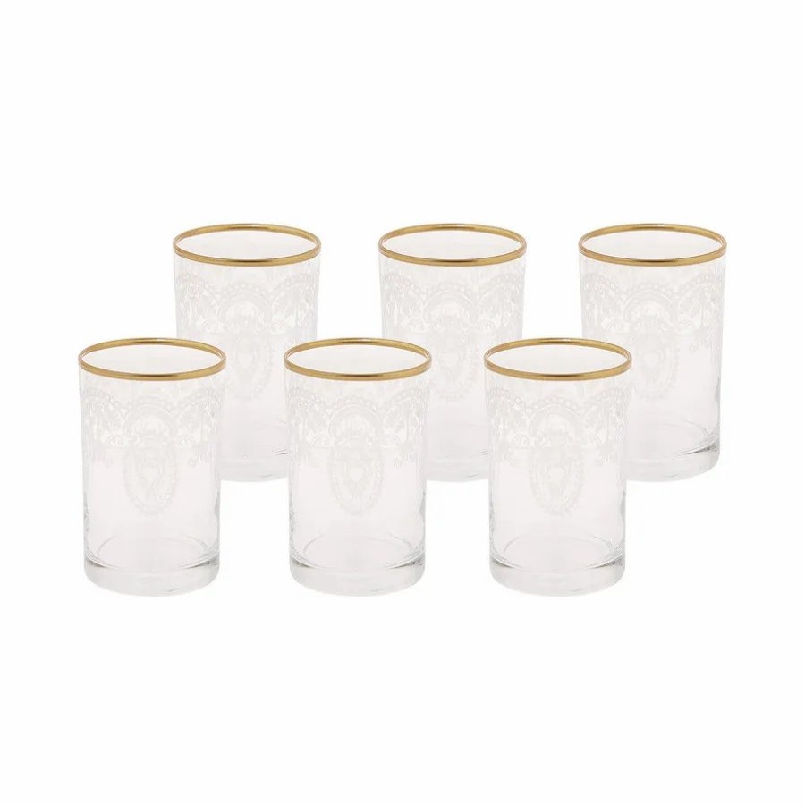 Coffee Glasses | Karaca Karaca 6 Piece Glass Small Water Glass Set, Gold Transparent