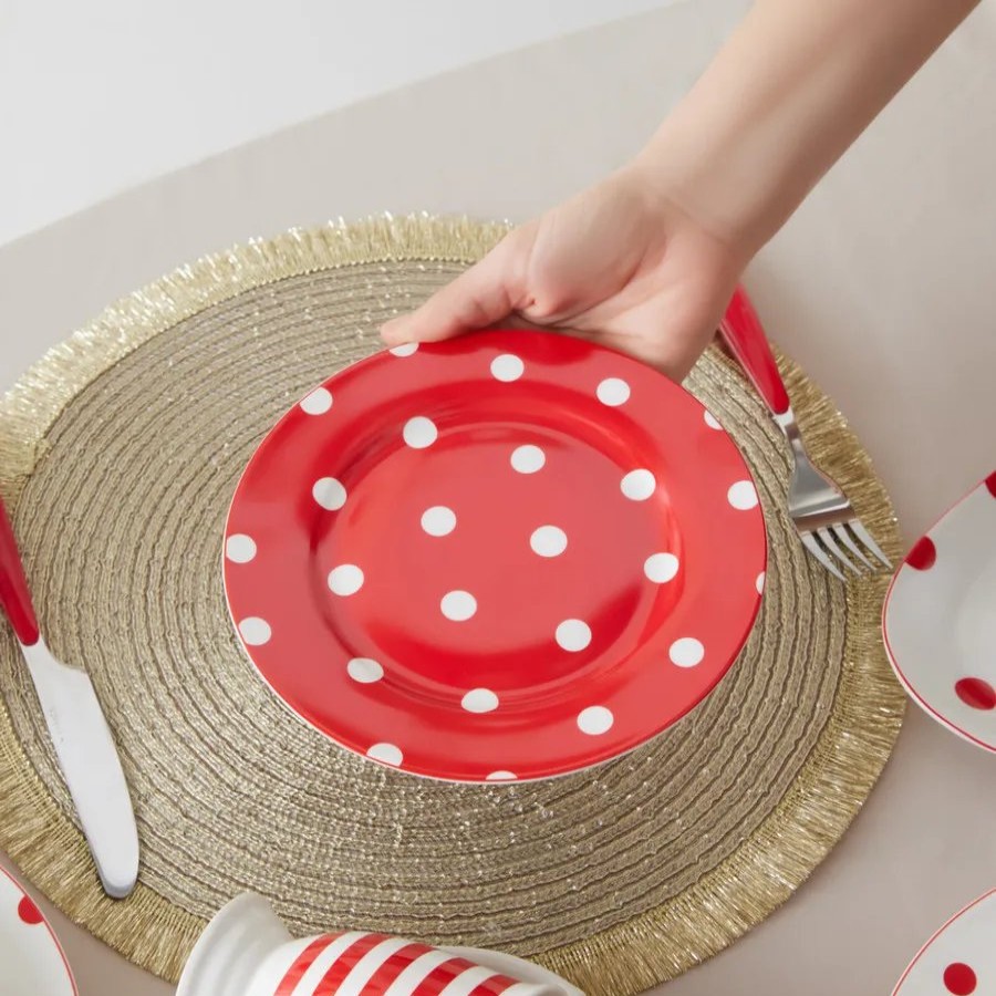 Side Plates | Karaca Karaca Polka Dot Porcelain Side Plate, 19Cm, Red Multi