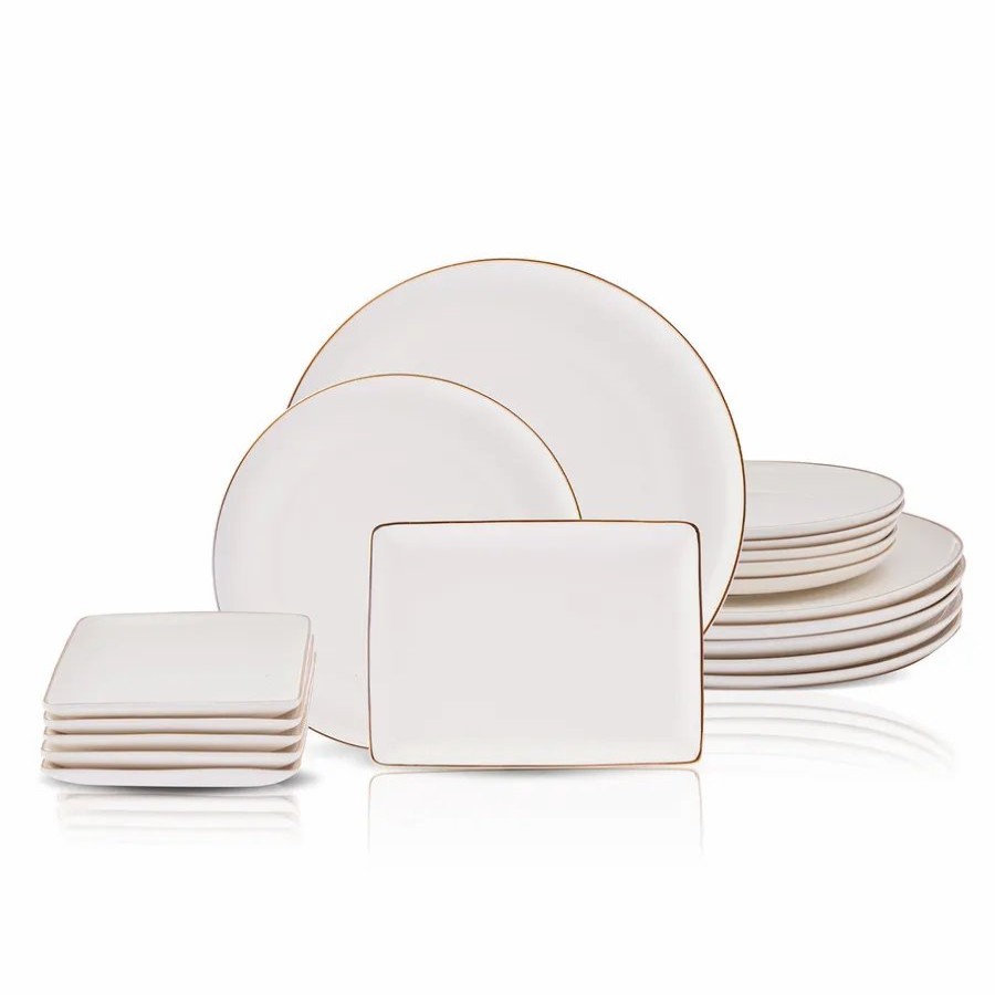 New Generation Bone China Dinner Sets | Karaca Karaca Santo 18-Piece New Generation Bone China Dinner Set For 6 People, White Gold