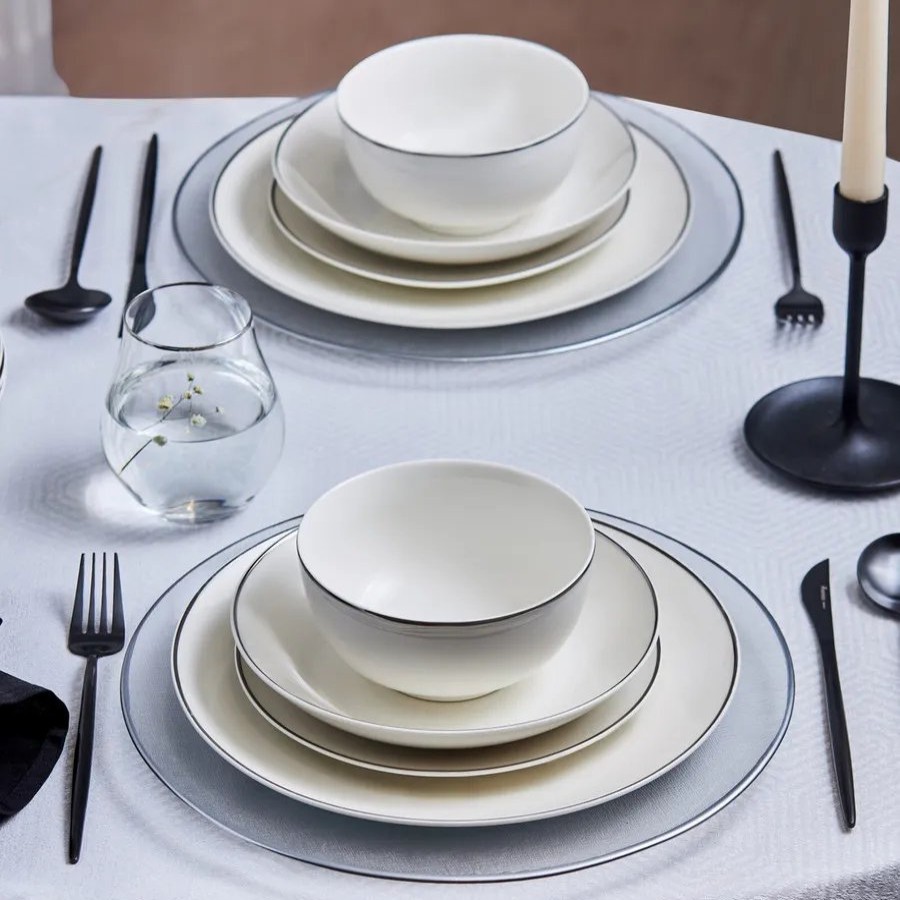 Porcelain Dinner Sets | Karaca Karaca Leon 24-Piece Porcelain Dinner Set For 6 People, White Platinum