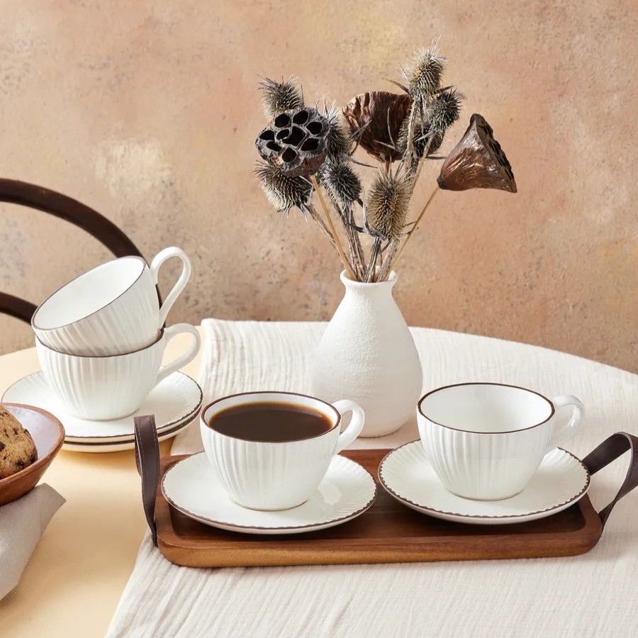 Tea Set | Karaca Karaca Rhine 8 Piece Tea Cup Set For 4 People, 300Ml, White