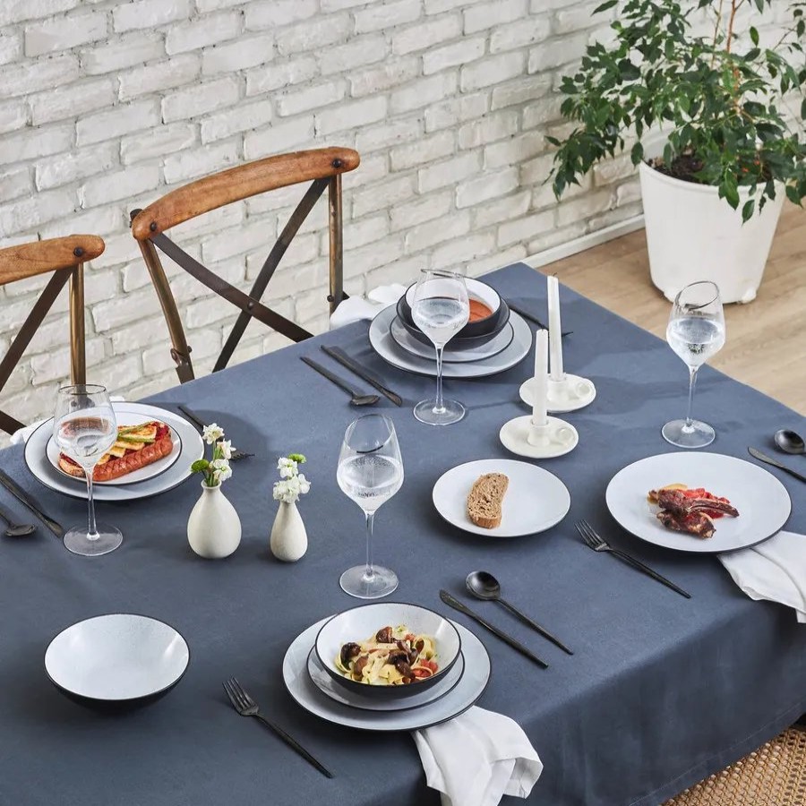 Stoneware Dinner Sets | Karaca Karaca Borken 16-Piece Stoneware Dinner Set For 4 People, White Black