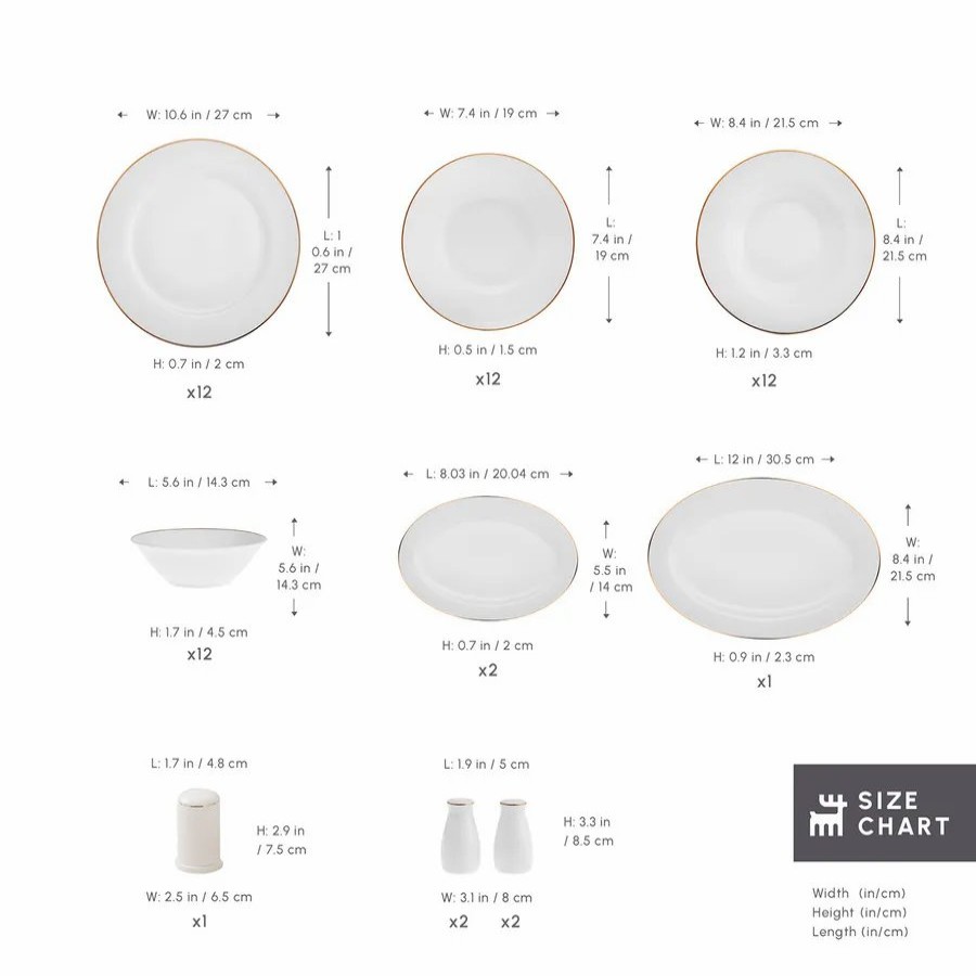 New Generation Bone China Dinner Sets | Karaca Karaca Lexi 56-Piece New Generation Bone China Dinner Set For 12 People, White Gold