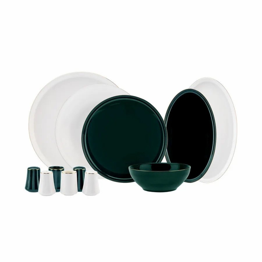 New Generation Bone China Dinner Sets | Karaca Karaca Elara 57-Piece New Generation Bone China Dinner Set For 12 People, Green White