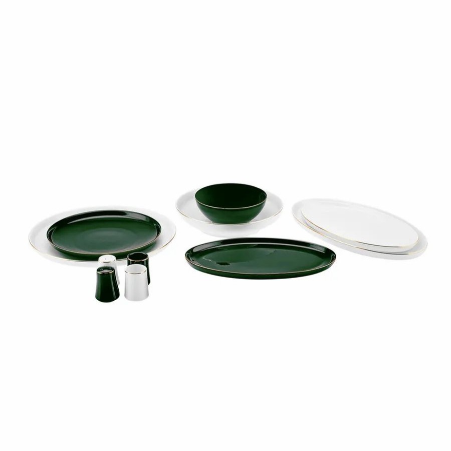 New Generation Bone China Dinner Sets | Karaca Karaca Elara 57-Piece New Generation Bone China Dinner Set For 12 People, Green White