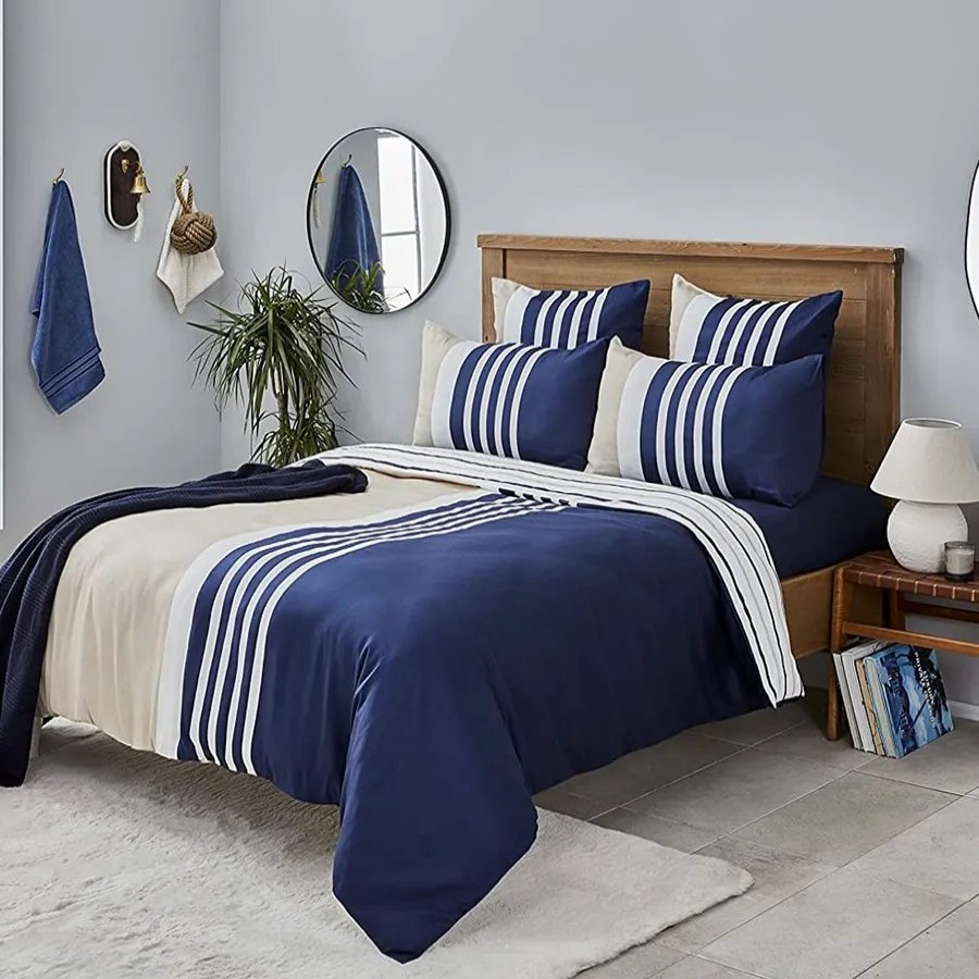 Duvet Cover Sets | Nautica Home Nautica Aport 100% Turkish Cotton Duvet Cover Set, Double, 200Cmx200Cm, Navy Blue Multi