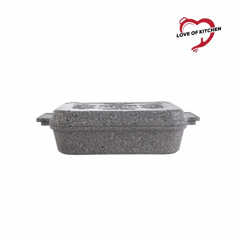 Pans | Karaca Karaca Love Of Kitchen Biogranite 2-Piece Non-Stick Casserole Baker Pan With Griddle Lid, 30Cmx22Cm, Grey