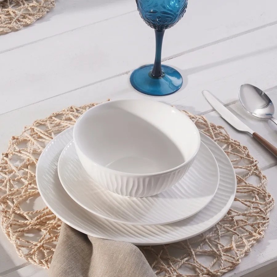 Porcelain Dinner Sets | Karaca Karaca Ripple 12-Piece Porcelain Dinner Set For 4 People, White