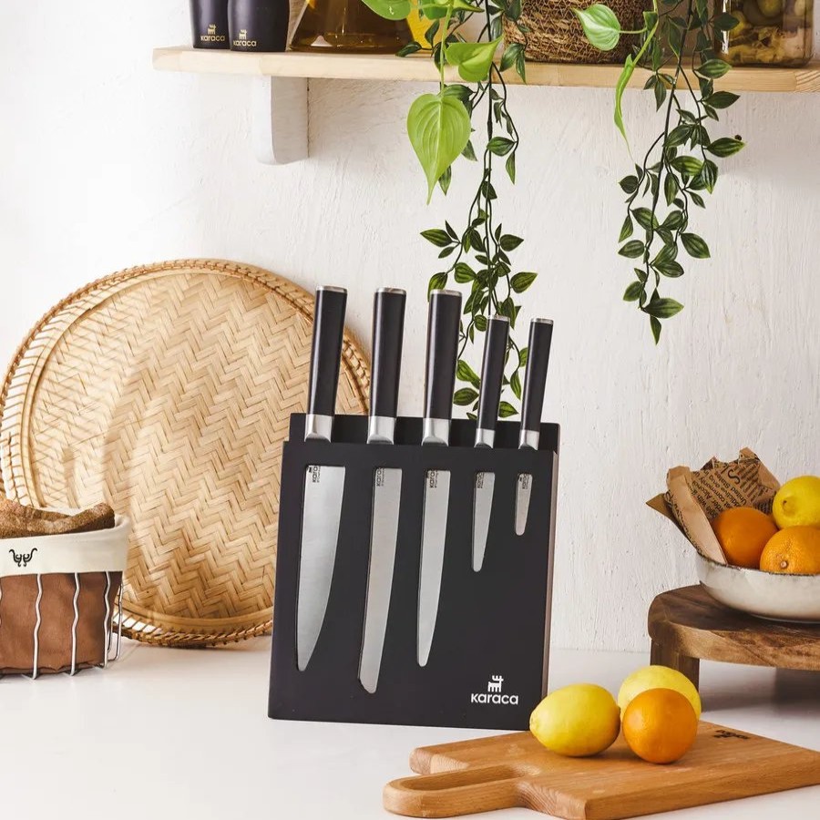 Knife Block Sets | Karaca Karaca Hercules 5 Piece Knife Set With Stand, Black