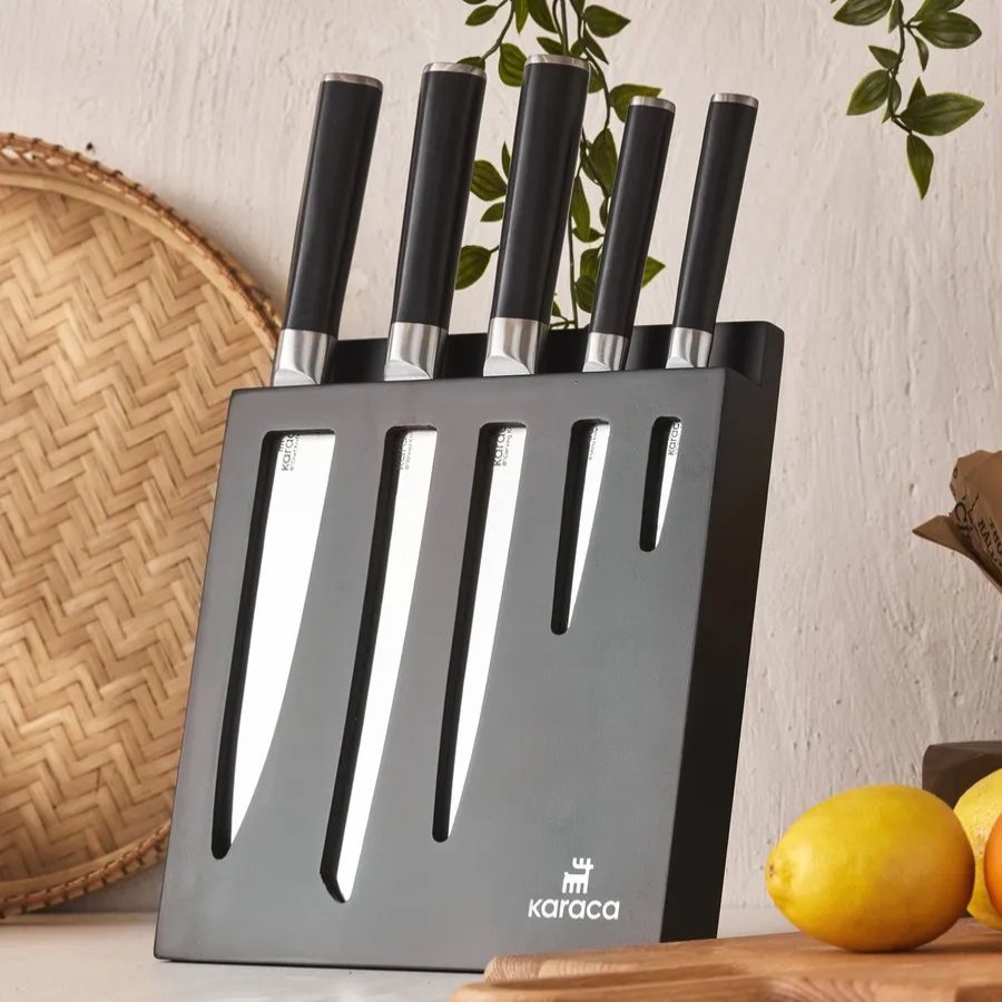 Knife Block Sets | Karaca Karaca Hercules 5 Piece Knife Set With Stand, Black