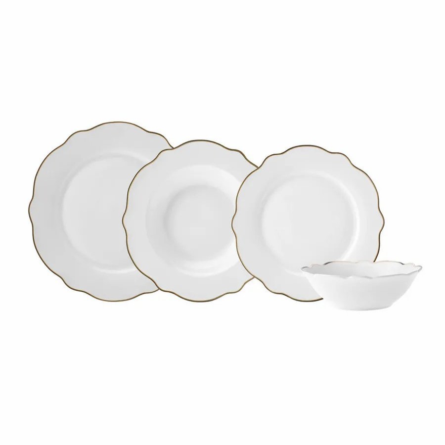 New Generation Bone China Dinner Sets | Karaca Karaca Daisy 24 Piece New Generation Bone China Dinner Set For 6 People, White Gold