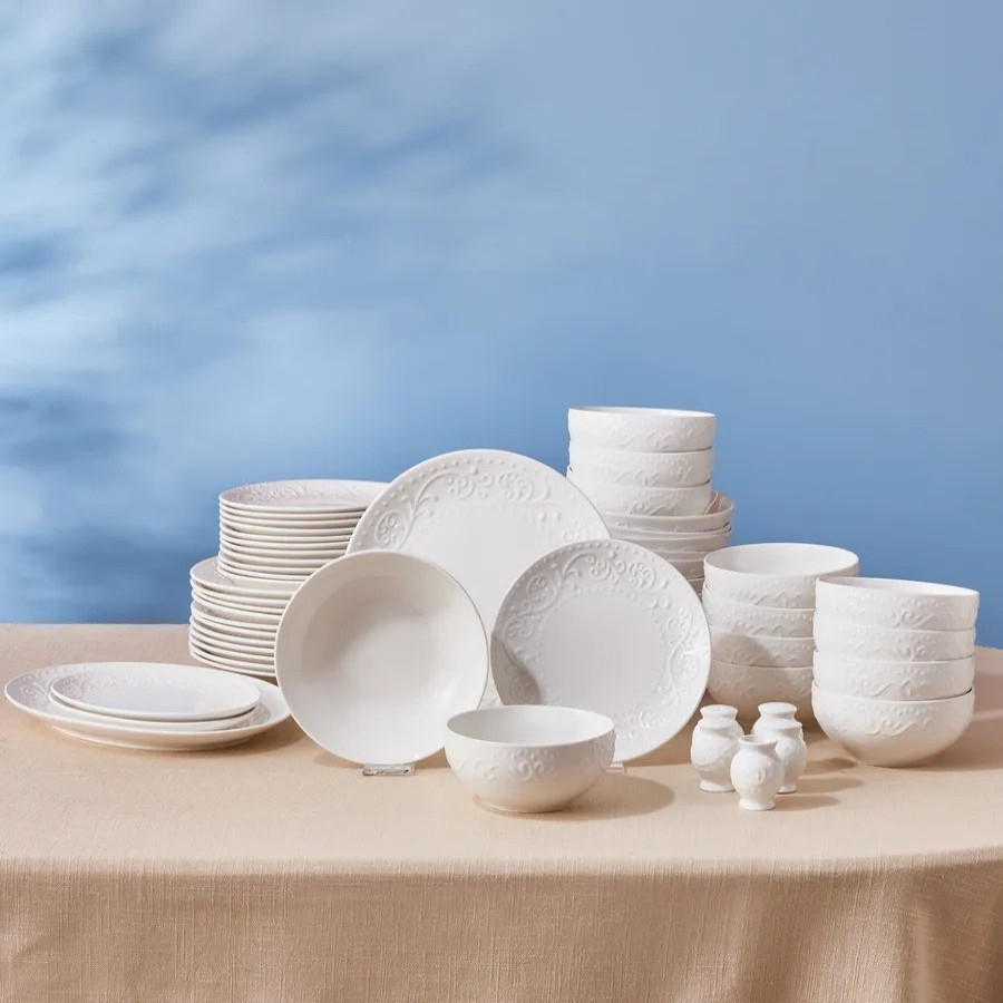 New Generation Bone China Dinner Sets | Karaca Karaca Even 56-Piece New Generation Bone China Dinner Set For 12 People, White