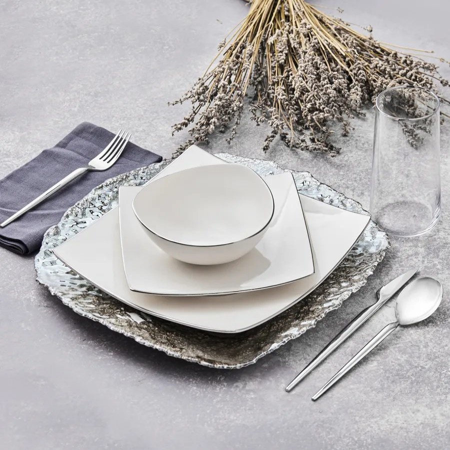 Porcelain Dinner Sets | Karaca Karaca Jana 12-Piece Fine Cream Dinner Set For 4 People, White Silver