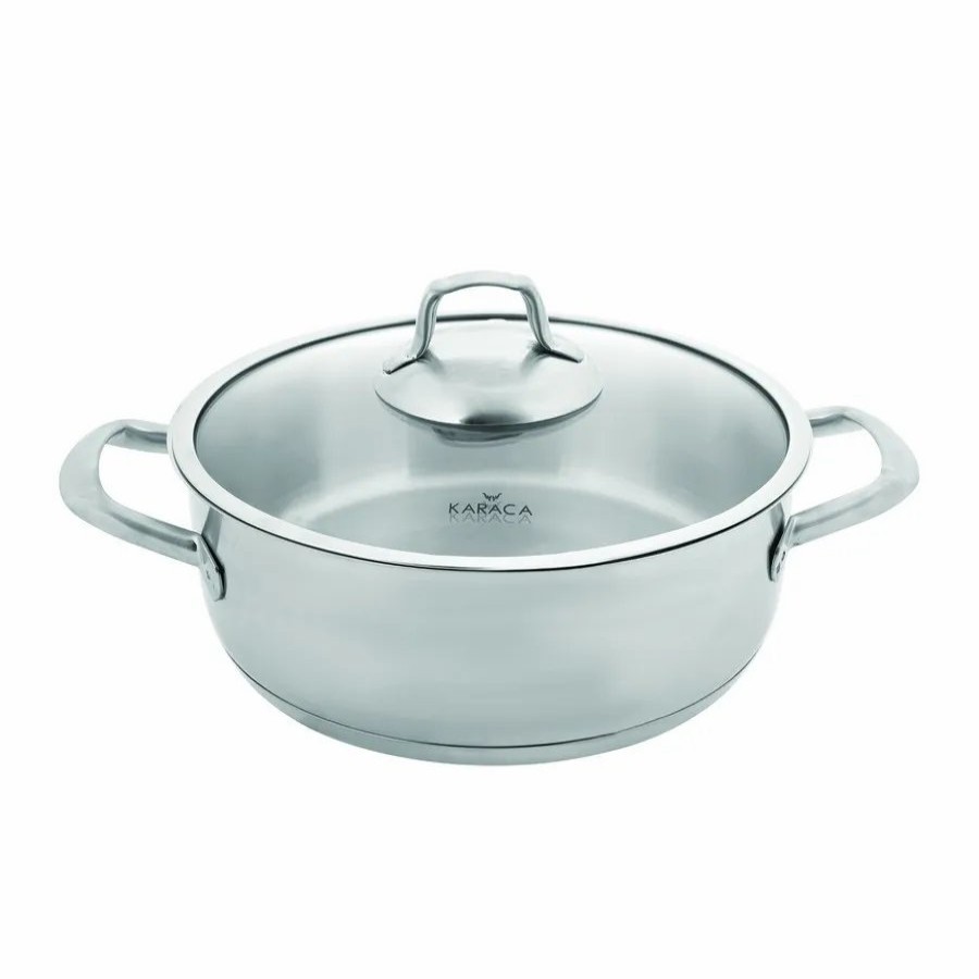 Pots | Karaca Karaca Bianca 304 Stainless Steel Induction Shallow Casserole With Lid, 24Cm, Silver