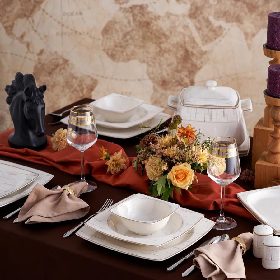 Porcelain Dinner Sets | Karaca Karaca Batik 60-Piece Fine Cream Dinner Set For 12 People, Multi