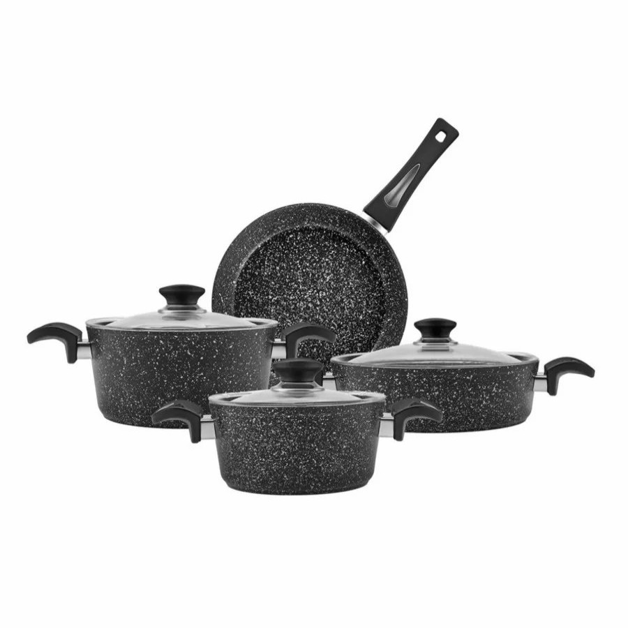 Biogranite Cookware Sets | Karaca Karaca Defne Biogranite 7-Piece Non-Stick Cookware Set, Black Grey