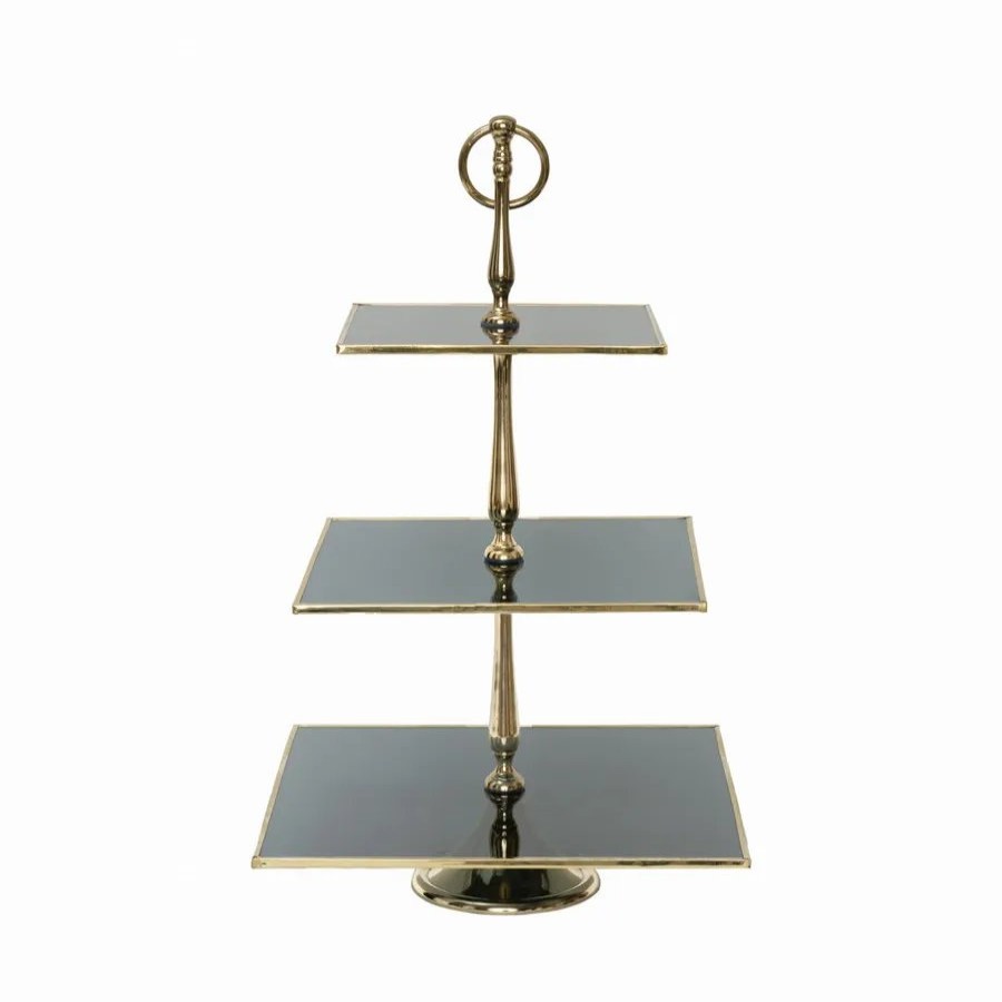 Serving Platters | Karaca Home Karaca Home Line Glass Decorative 3-Tier Cake Stand, 25Cm, Black Gold