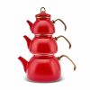 Turkish Teapots | Karaca Karaca Retro 3-Piece Enamel Induction Teapot Set, Red