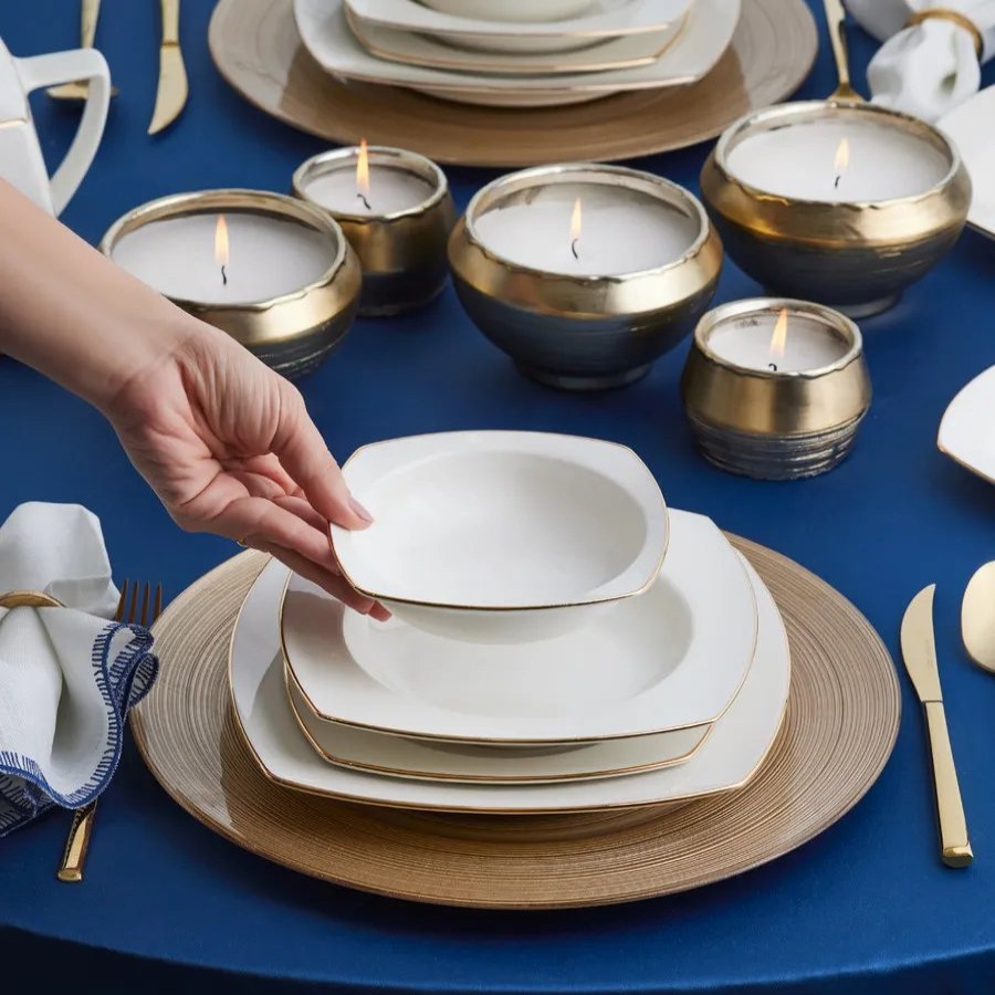 Porcelain Dinner Sets | Karaca Karaca Red Carpet Collection Chiara Fine Cream 60-Piece Fine Cream Dinner Set For 12 People, Porcelain,Gold