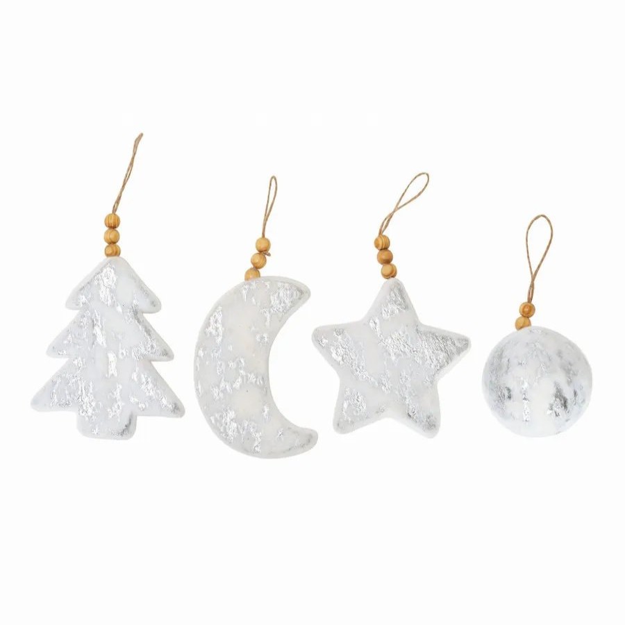 Ornaments | Karaca Home Karaca Home New Year Christmas Puffy Tree Decoration Set, 4 Piece, 8Cm, White Gold